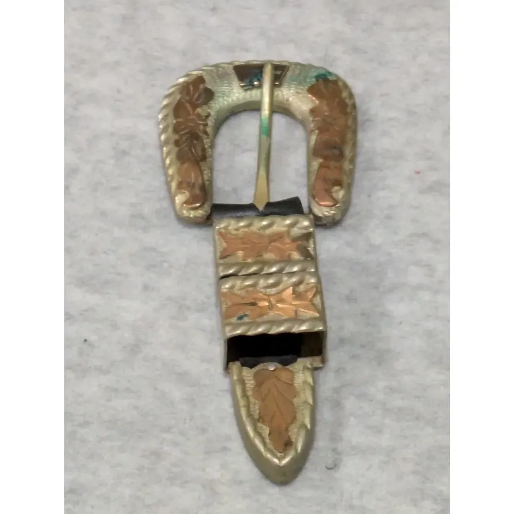 Western Belt Buckle Set Silver Tone  Bronze Braided Accent Vintage Collectible‎